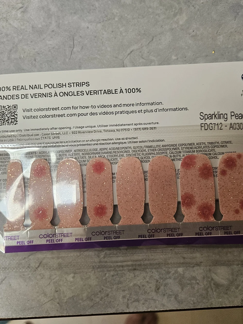 Color Street Sparkling Peach Pink Glitter Nail Polish Strips